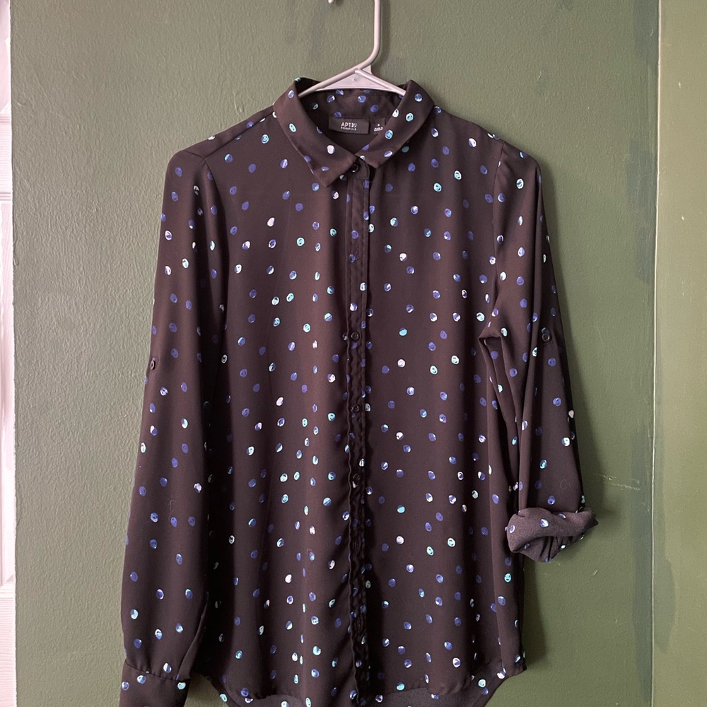 Black Dot Roll-sleeve Button-up Shirt - Apt. 9